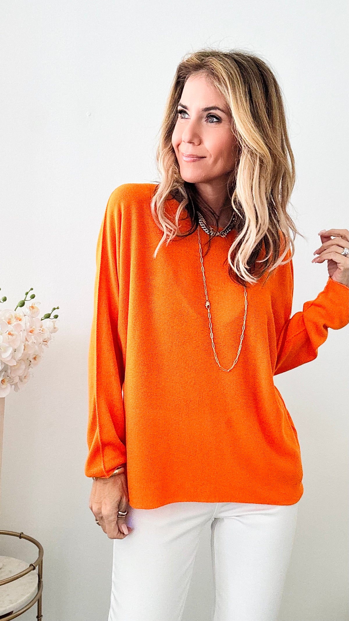 Long Sleeve Italian Knit Pullover - Orange-140 Sweaters-Germany-Coastal Bloom Boutique, find the trendiest versions of the popular styles and looks Located in Indialantic, FL