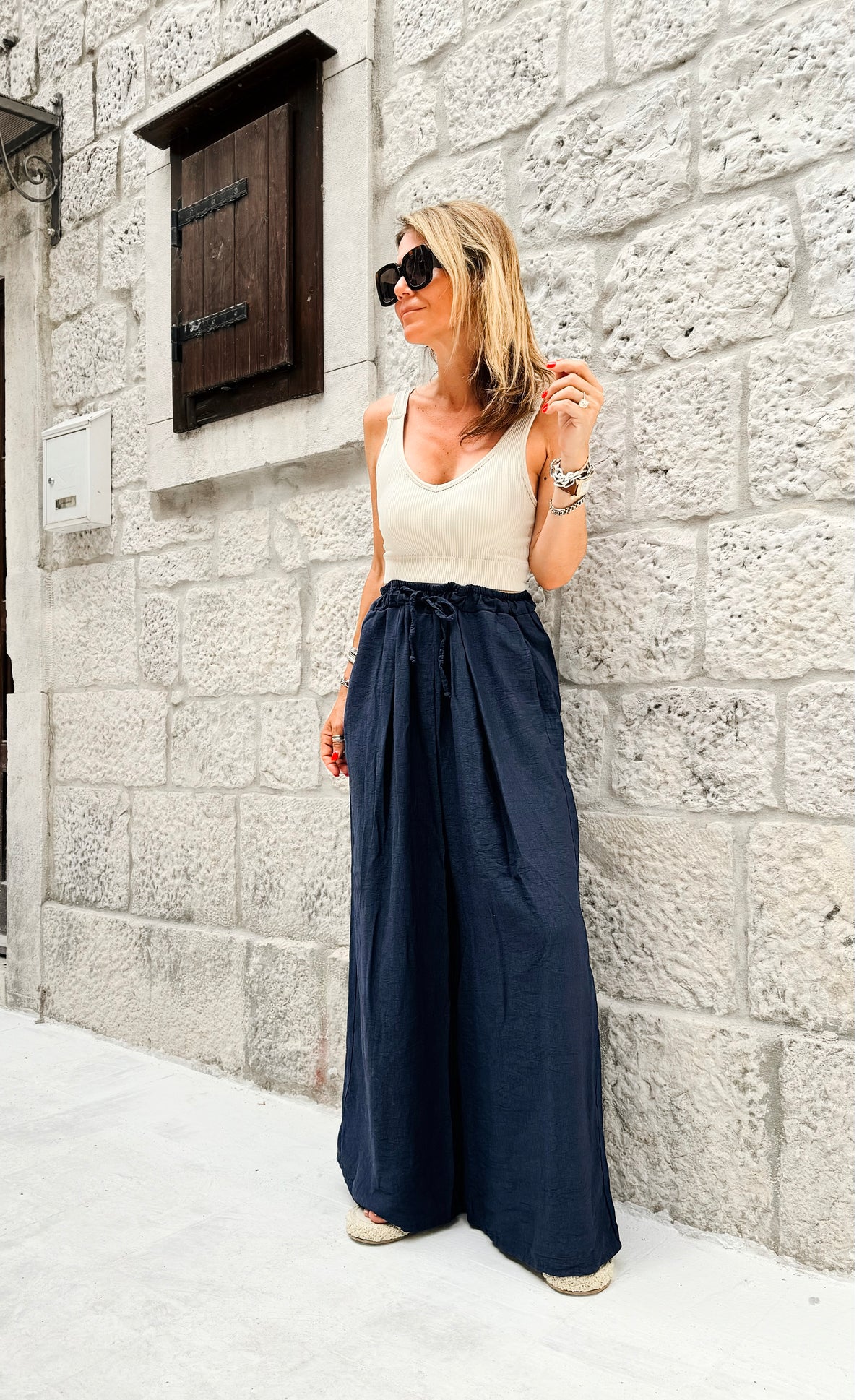 Easy Breezy Italian Linen - Navy-pants-Italianissimo-Coastal Bloom Boutique, find the trendiest versions of the popular styles and looks Located in Indialantic, FL