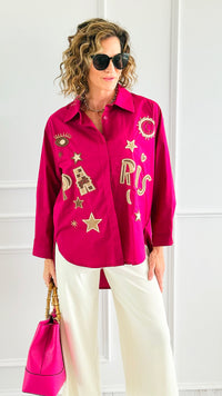 Astro Paris Italian Blouse-130 Long Sleeve Tops-AMIRA-Coastal Bloom Boutique, find the trendiest versions of the popular styles and looks Located in Indialantic, FL