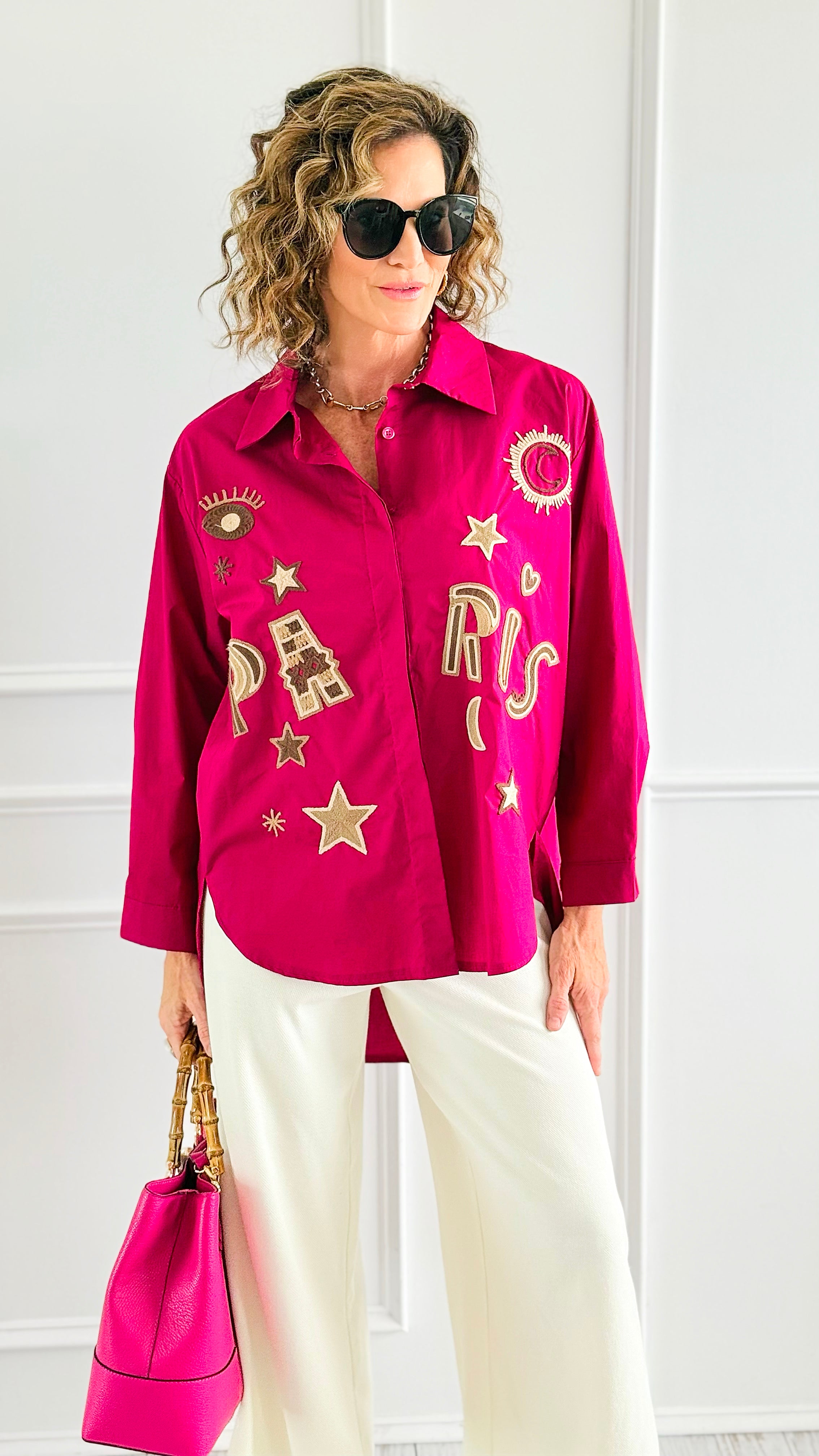 Astro Paris Italian Blouse-130 Long Sleeve Tops-AMIRA-Coastal Bloom Boutique, find the trendiest versions of the popular styles and looks Located in Indialantic, FL