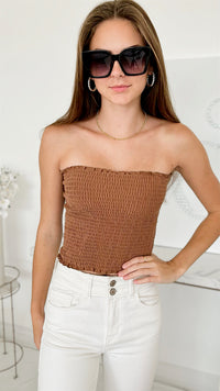 Smocked Tube Top - Deep Camel-100 Sleeveless Tops-Zenana-Coastal Bloom Boutique, find the trendiest versions of the popular styles and looks Located in Indialantic, FL