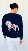 Equestrian Parade Italian Sweater- Navy-140 Sweaters-K2-Coastal Bloom Boutique, find the trendiest versions of the popular styles and looks Located in Indialantic, FL