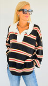 Striped Oversized Sweatshirt Top-130 Long Sleeve Tops-BucketList-Coastal Bloom Boutique, find the trendiest versions of the popular styles and looks Located in Indialantic, FL