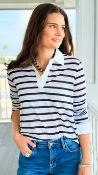 Stripe & Contrast Long Blouse