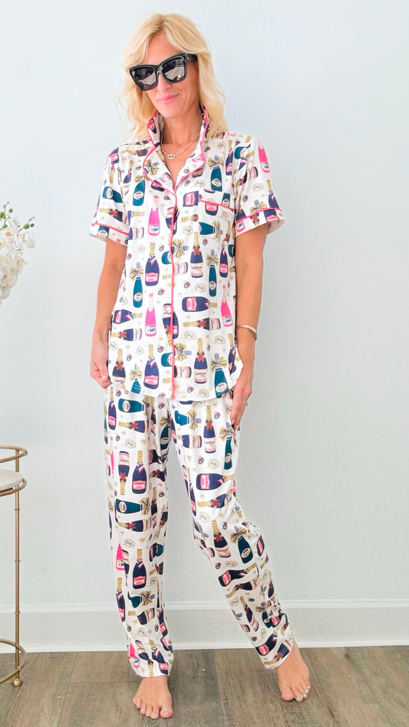 Bottle Of Bliss Pajama Set-Shirley&Stone-Coastal Bloom Boutique, find the trendiest versions of the popular styles and looks Located in Indialantic, FL