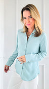 Soft Touch Button Blouse Top - Aqua-130 Long sleeve top-Must Have-Coastal Bloom Boutique, find the trendiest versions of the popular styles and looks Located in Indialantic, FL