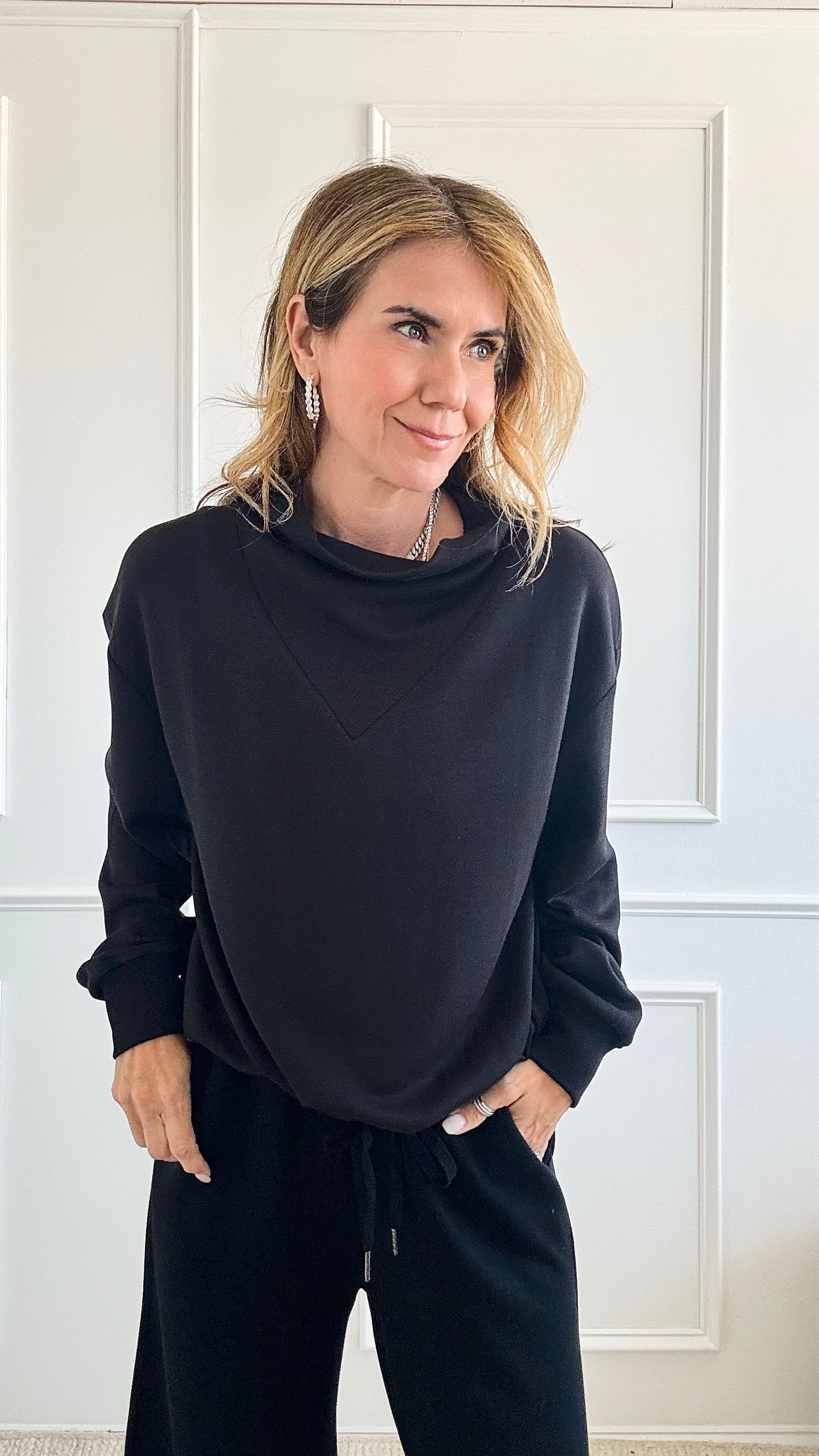 Adjustable Turtleneck Sweatshirt - Black-130 Long Sleeve Tops-See and Be Seen-Coastal Bloom Boutique, find the trendiest versions of the popular styles and looks Located in Indialantic, FL