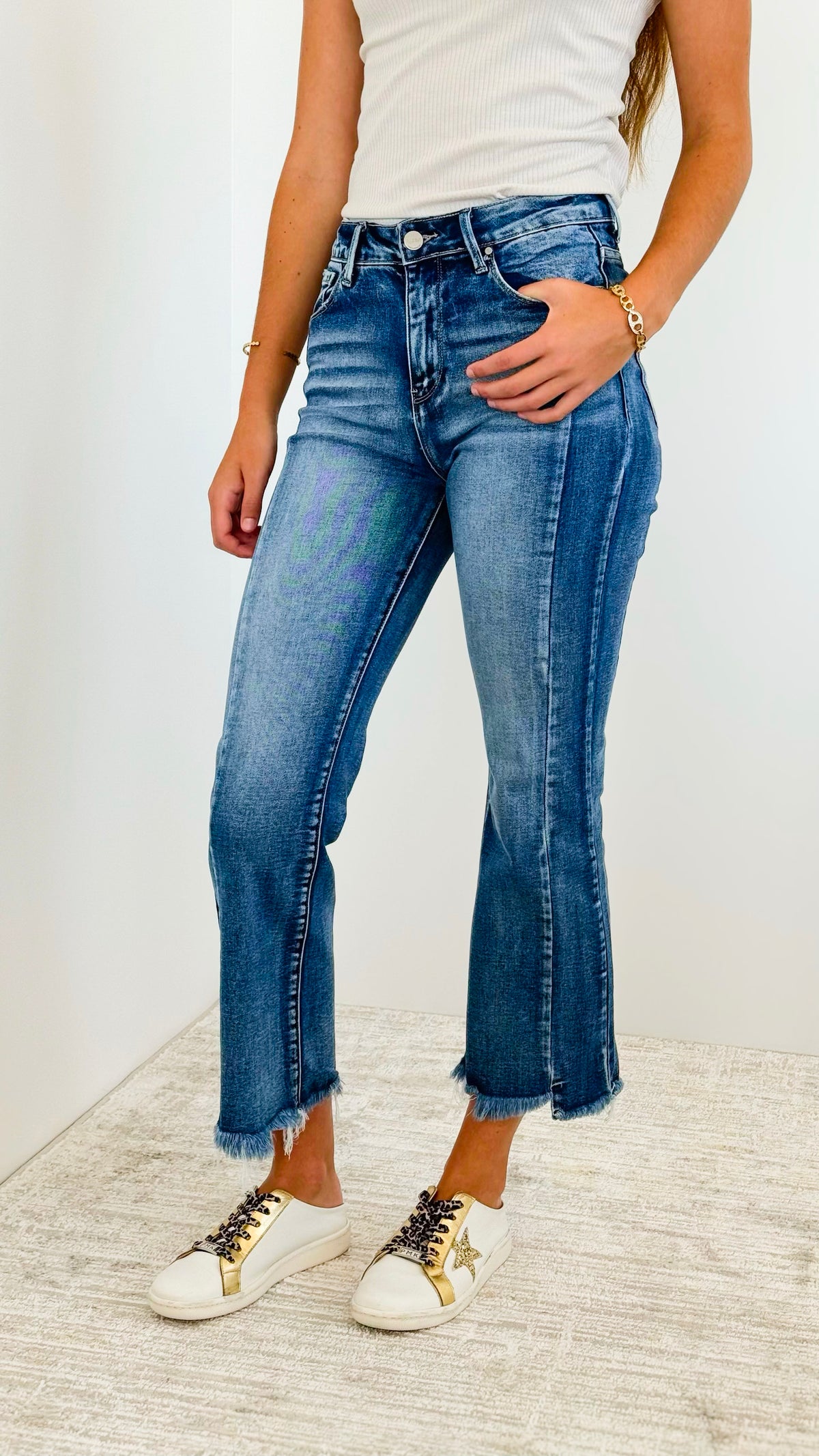 Hight Rise Hem Ankle Flare Jeans - Dark-190 Denim-RISEN JEANS-Coastal Bloom Boutique, find the trendiest versions of the popular styles and looks Located in Indialantic, FL