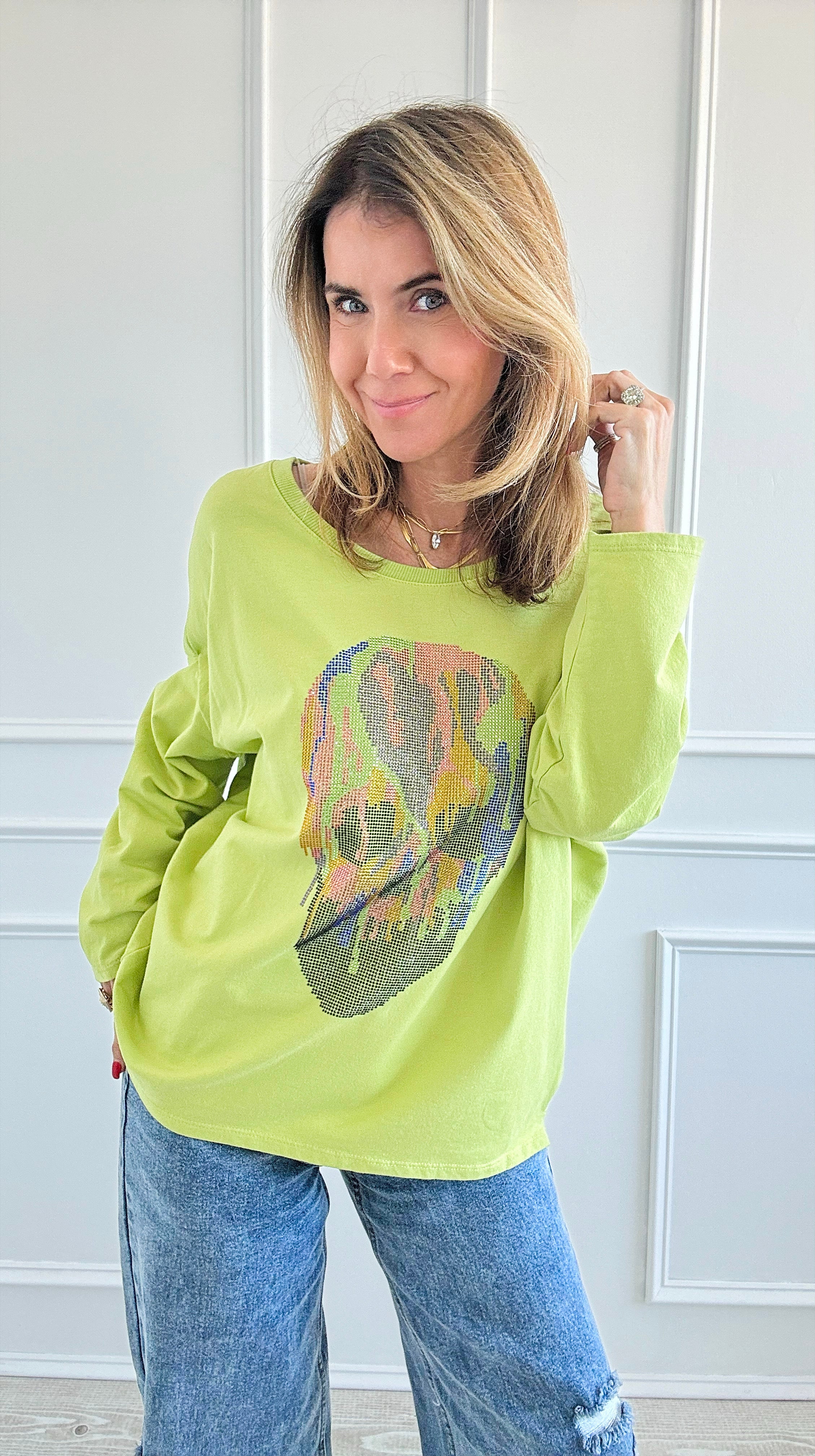 Custom CB Electric Skull Pullover - NEW-140 Sweaters-Italianissimo / Holly-Coastal Bloom Boutique, find the trendiest versions of the popular styles and looks Located in Indialantic, FL