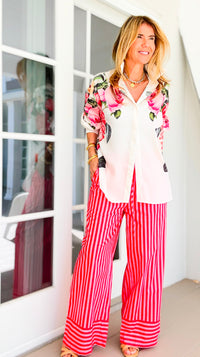 Saltwater Stripe Wide Leg Pant - Orange