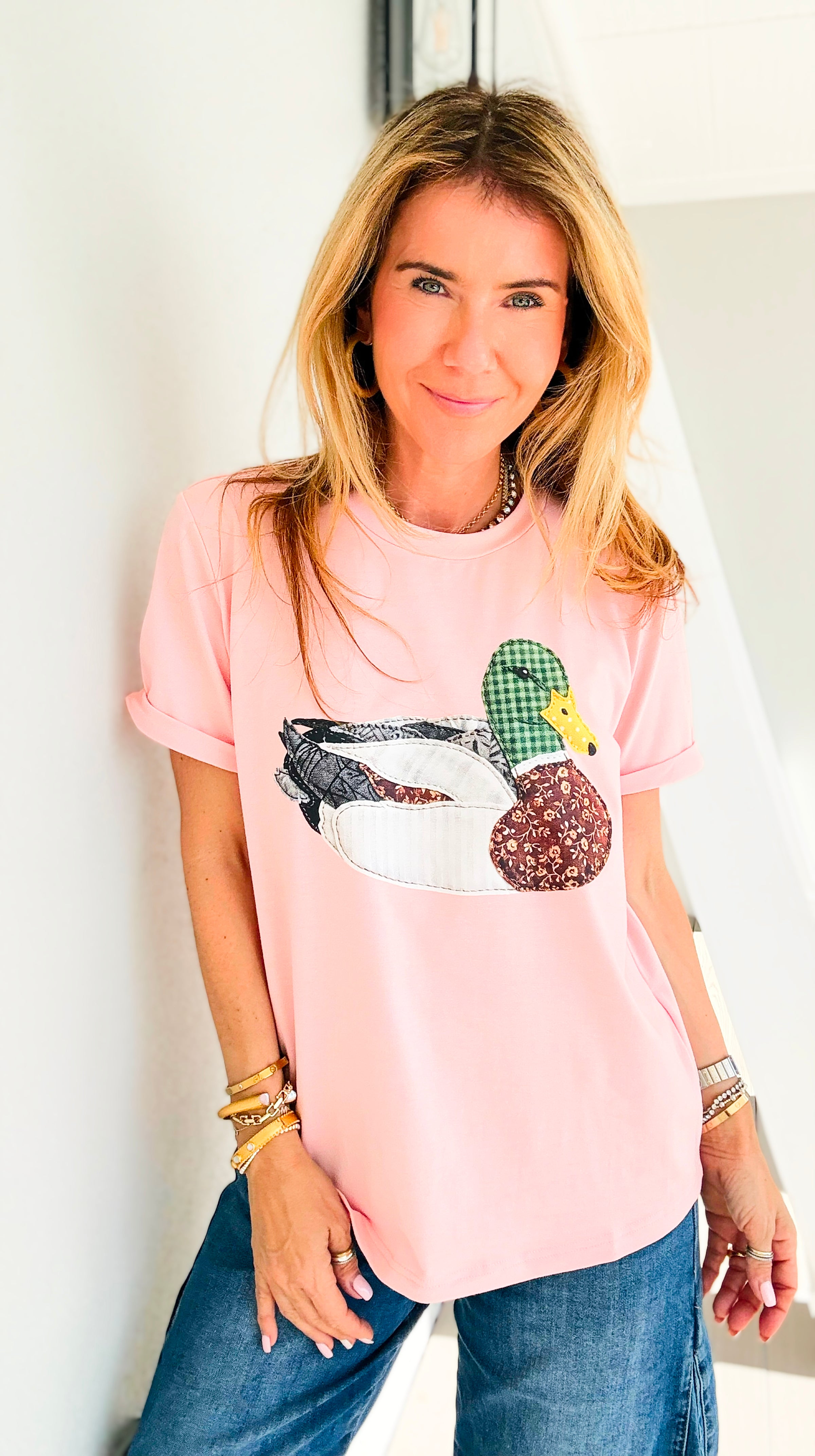 Playful Patchwork Duck Graphic Top