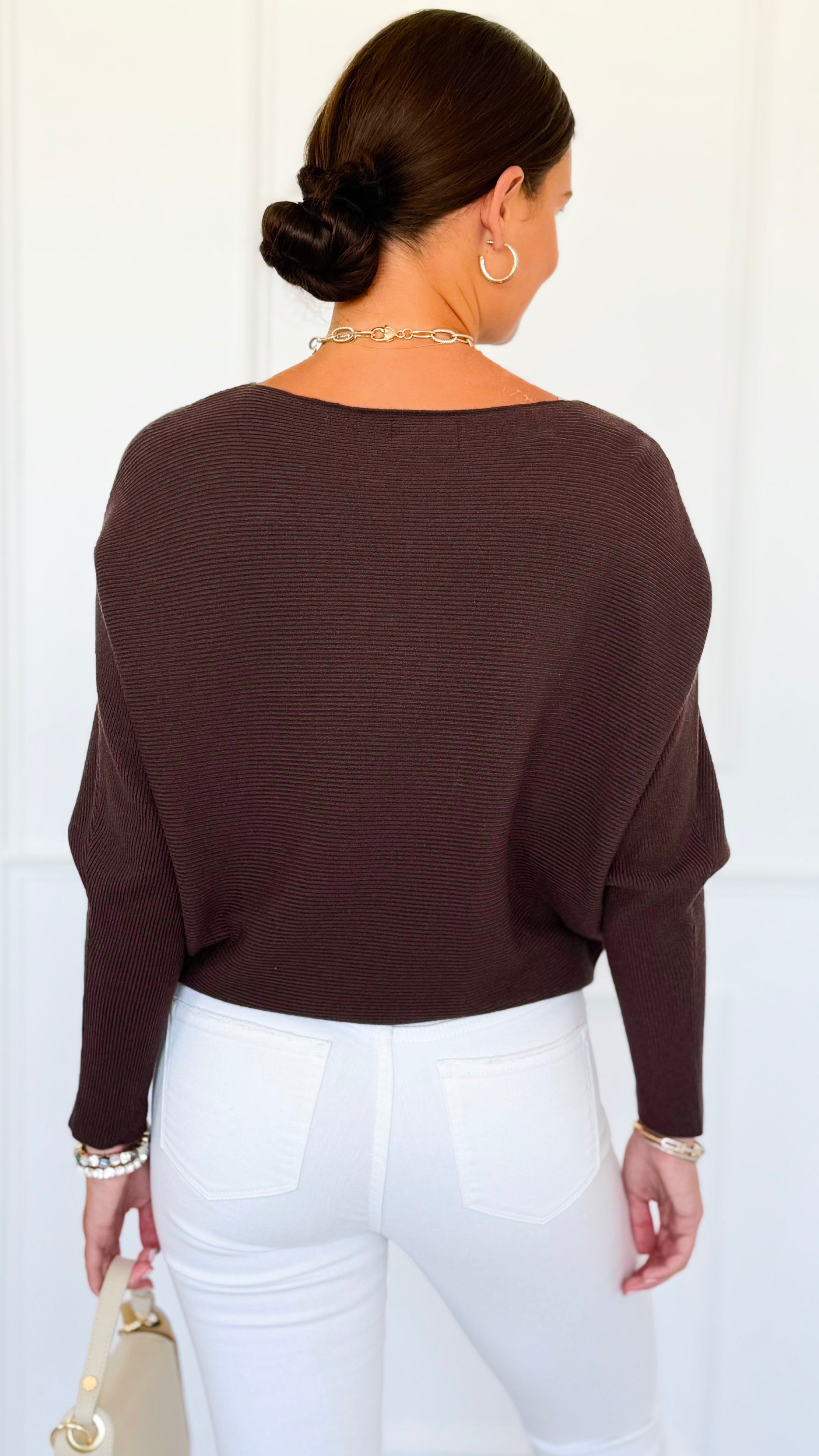 Ribbed Italian Pullover- Chocolate-140 Sweaters-Italianissimo-Coastal Bloom Boutique, find the trendiest versions of the popular styles and looks Located in Indialantic, FL