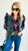 Ruffle & Ready Bow Puffer Vest - Black-vest-Jodifl-Coastal Bloom Boutique, find the trendiest versions of the popular styles and looks Located in Indialantic, FL