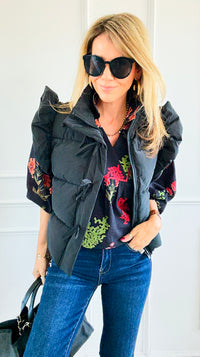 Ruffle & Ready Bow Puffer Vest - Black-vest-Jodifl-Coastal Bloom Boutique, find the trendiest versions of the popular styles and looks Located in Indialantic, FL