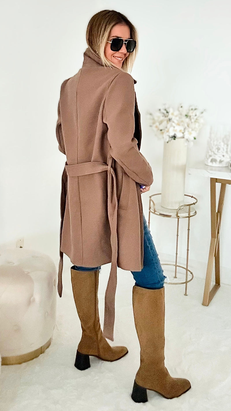 Lapel Collared Trench Coat - Cocoa-160 Jackets-LOVE TREE-Coastal Bloom Boutique, find the trendiest versions of the popular styles and looks Located in Indialantic, FL