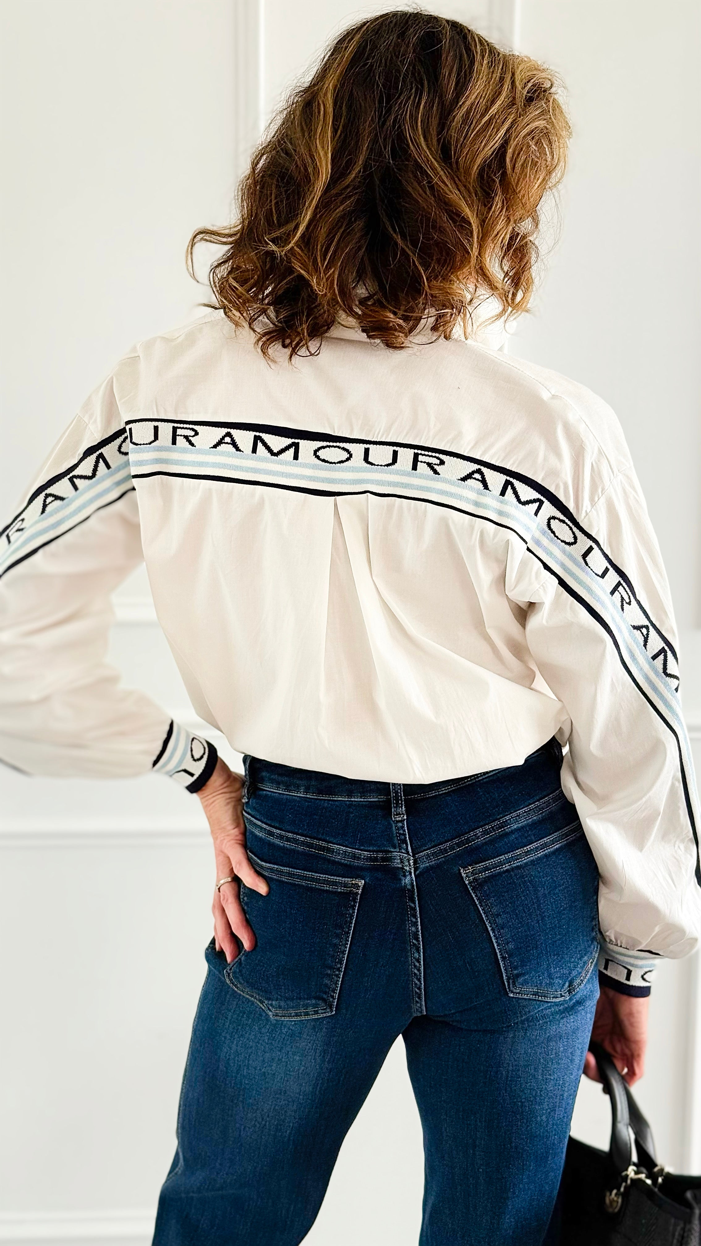Amour Statement Italian Blouse- White-130 Long Sleeve Tops-Italianissimo/AMIRA-Coastal Bloom Boutique, find the trendiest versions of the popular styles and looks Located in Indialantic, FL