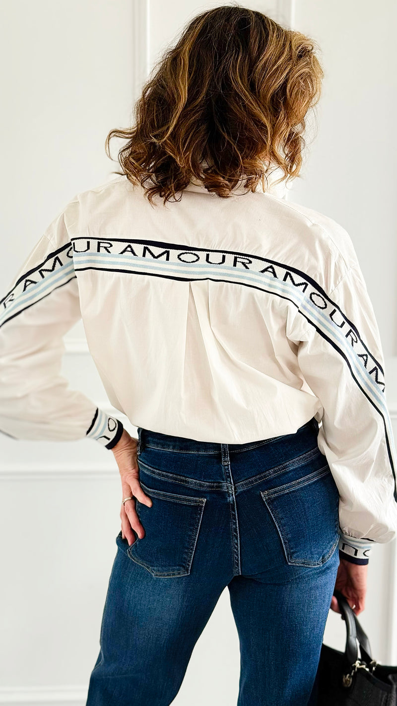 Amour Statement Italian Blouse- White-130 Long Sleeve Tops-Italianissimo/AMIRA-Coastal Bloom Boutique, find the trendiest versions of the popular styles and looks Located in Indialantic, FL