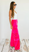 Velvet Cargo Wide Leg Pant-Fuchsia- SHOP-170 Bottoms-Hot & Delicious-Coastal Bloom Boutique, find the trendiest versions of the popular styles and looks Located in Indialantic, FL