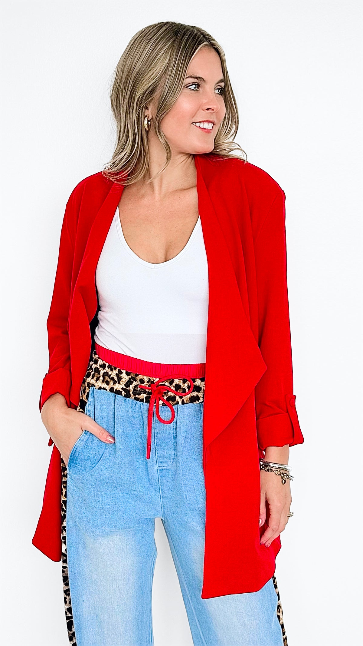 Boyfriend Waterfall Blazer - Red-150 Cardigans/Layers-BOOM BOOM JEANS-Coastal Bloom Boutique, find the trendiest versions of the popular styles and looks Located in Indialantic, FL