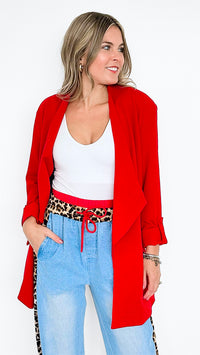 Boyfriend Waterfall Blazer - Red-150 Cardigans/Layers-BOOM BOOM JEANS-Coastal Bloom Boutique, find the trendiest versions of the popular styles and looks Located in Indialantic, FL
