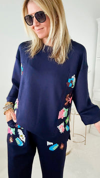 Pop of Color Navy Scuba Top-130 Long Sleeve Tops-Joh Apparel-Coastal Bloom Boutique, find the trendiest versions of the popular styles and looks Located in Indialantic, FL