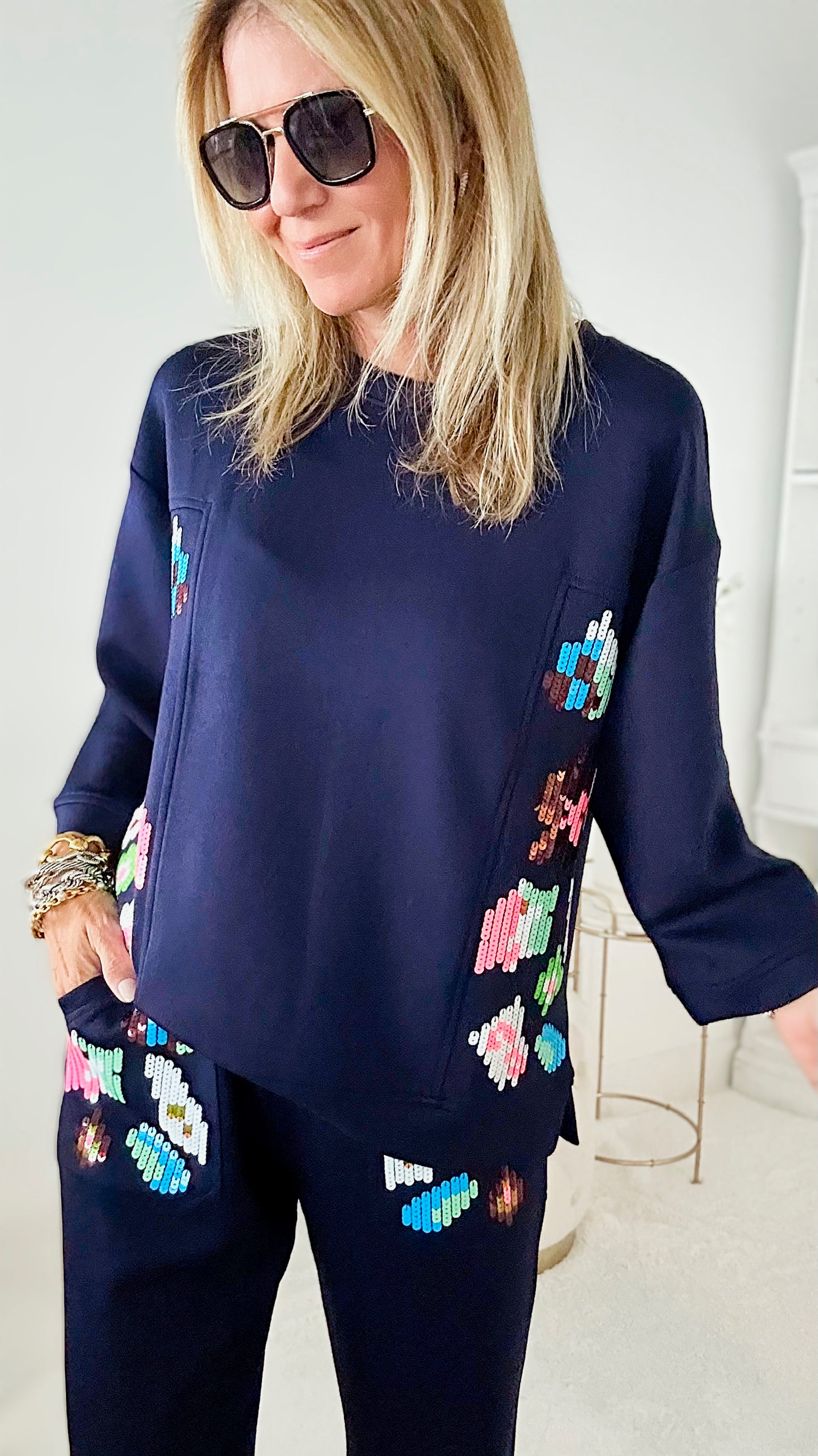 Pop of Color Navy Scuba Top-130 Long Sleeve Tops-Joh Apparel-Coastal Bloom Boutique, find the trendiest versions of the popular styles and looks Located in Indialantic, FL
