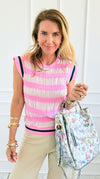 Candy Stripe Contrast Band Top-110 short Sleeve Top-VOY-Coastal Bloom Boutique, find the trendiest versions of the popular styles and looks Located in Indialantic, FL