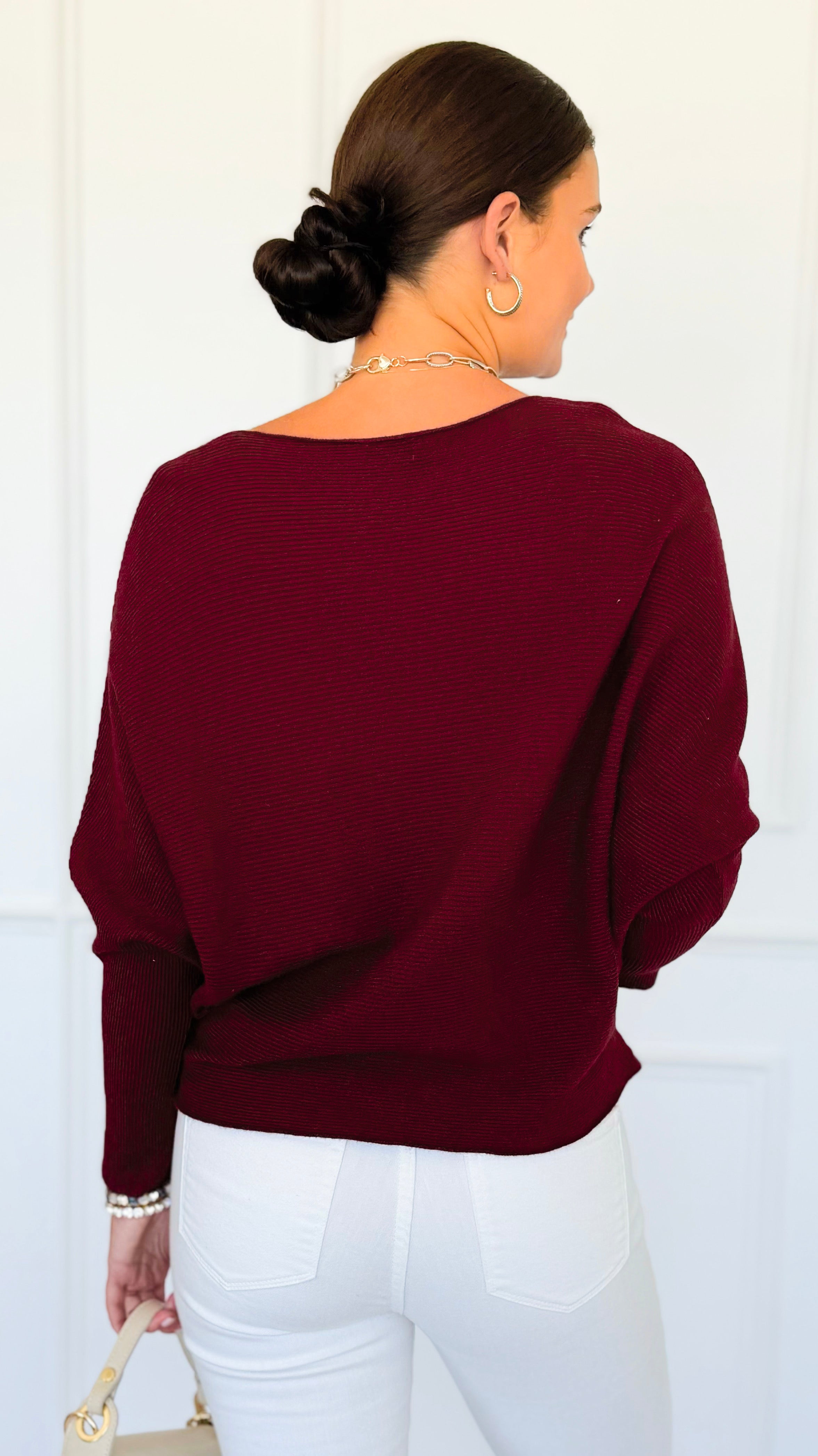 Ribbed Italian Pullover- Burgundy-140 Sweaters-Italianissimo-Coastal Bloom Boutique, find the trendiest versions of the popular styles and looks Located in Indialantic, FL