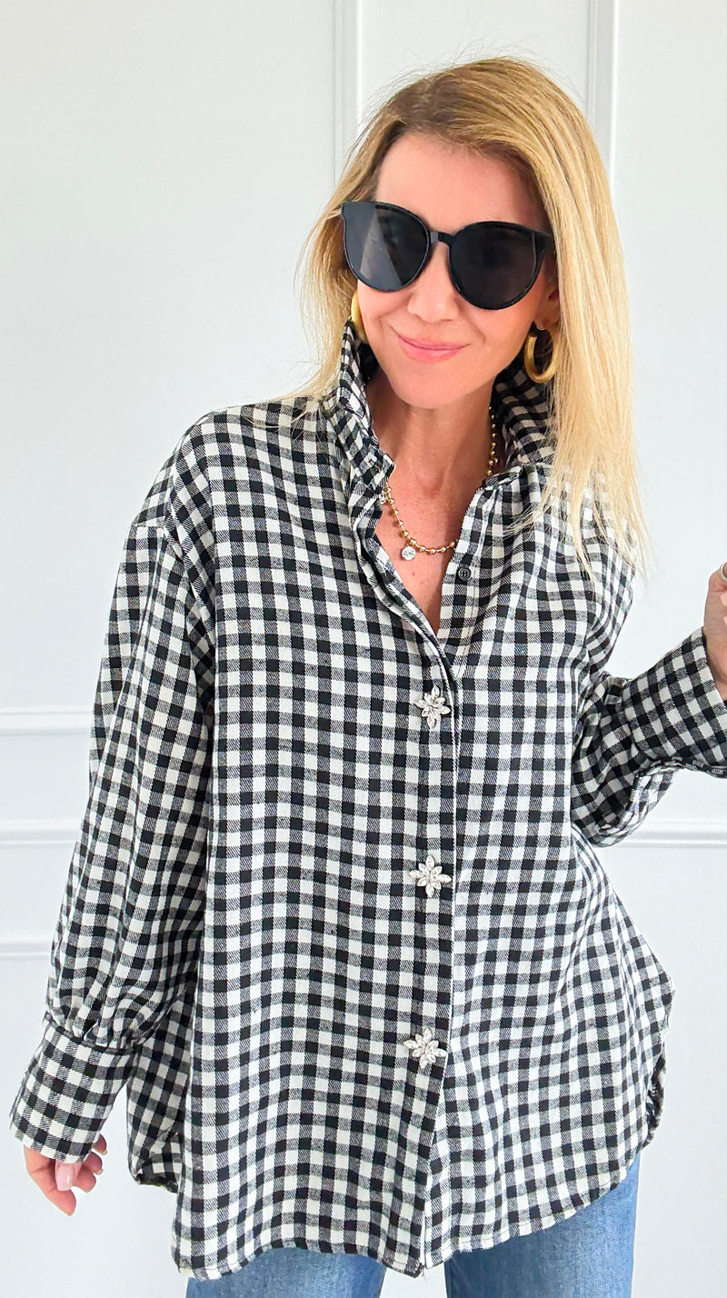 Checked-In Italian Woven Top-110 Long Sleeve Tops-TATTOO Z-Coastal Bloom Boutique, find the trendiest versions of the popular styles and looks Located in Indialantic, FL
