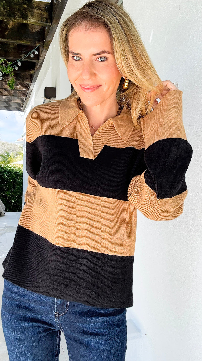 Striped Sophistication Knit Sweater-140 Sweaters-English Factory-Coastal Bloom Boutique, find the trendiest versions of the popular styles and looks Located in Indialantic, FL