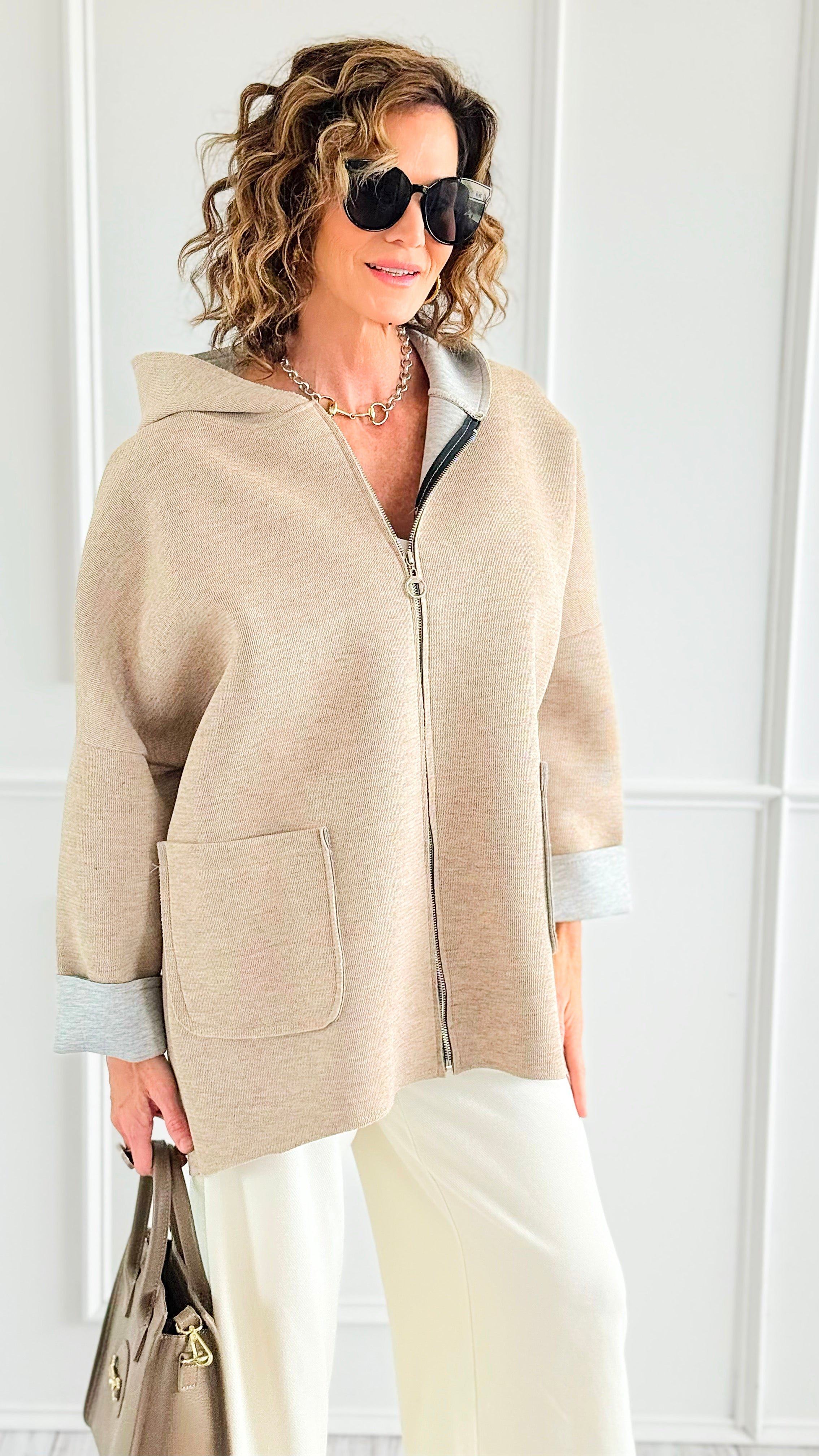 Modern Comfort Italian Zip- Up Hoodie Jacket-160 Jackets-BONITO SRL-Coastal Bloom Boutique, find the trendiest versions of the popular styles and looks Located in Indialantic, FL