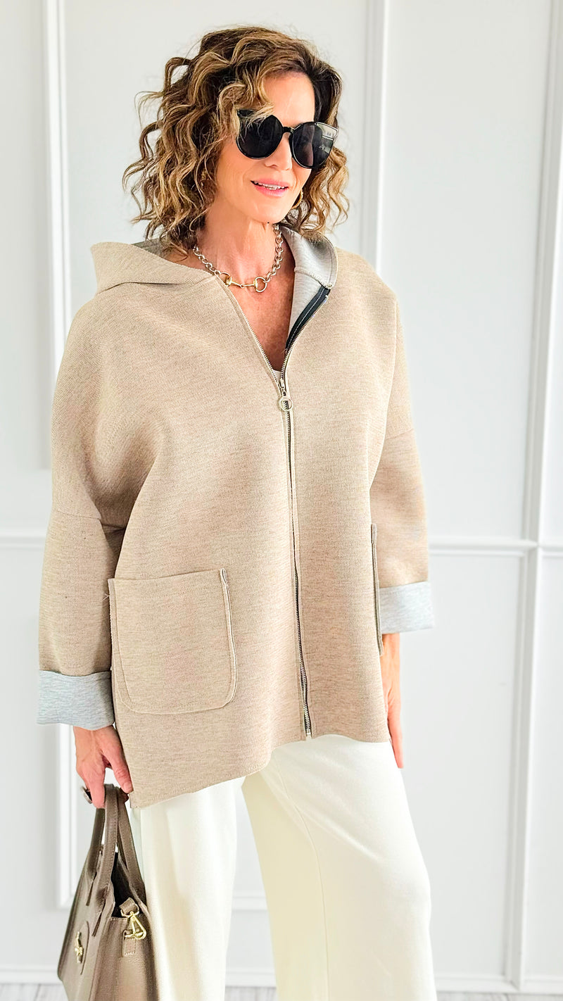 Modern Comfort Italian Zip- Up Hoodie Jacket-160 Jackets-BONITO SRL-Coastal Bloom Boutique, find the trendiest versions of the popular styles and looks Located in Indialantic, FL