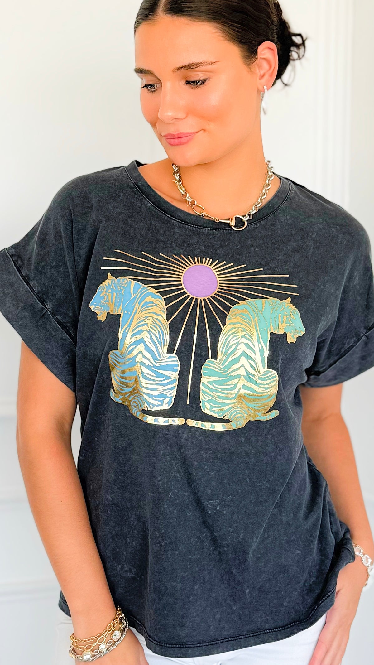 Moonlit Majesty Italian Graphic Tee-110 Short Sleeve Tops-FIRSTAGE-Coastal Bloom Boutique, find the trendiest versions of the popular styles and looks Located in Indialantic, FL