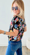 Raining Sequins Floral Off-the-Shoulder Blouse - Black Multi-110 Short Sleeve Tops-MAIN STRIP-Coastal Bloom Boutique, find the trendiest versions of the popular styles and looks Located in Indialantic, FL
