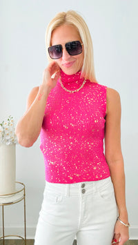 Turtleneck Speckled Italian Tank - Fuchsia /Gold-100 Sleeveless Tops-Germany-Coastal Bloom Boutique, find the trendiest versions of the popular styles and looks Located in Indialantic, FL