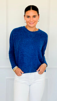 Brushed Melange Sweater - Light Navy-140 Sweaters-Zenana-Coastal Bloom Boutique, find the trendiest versions of the popular styles and looks Located in Indialantic, FL