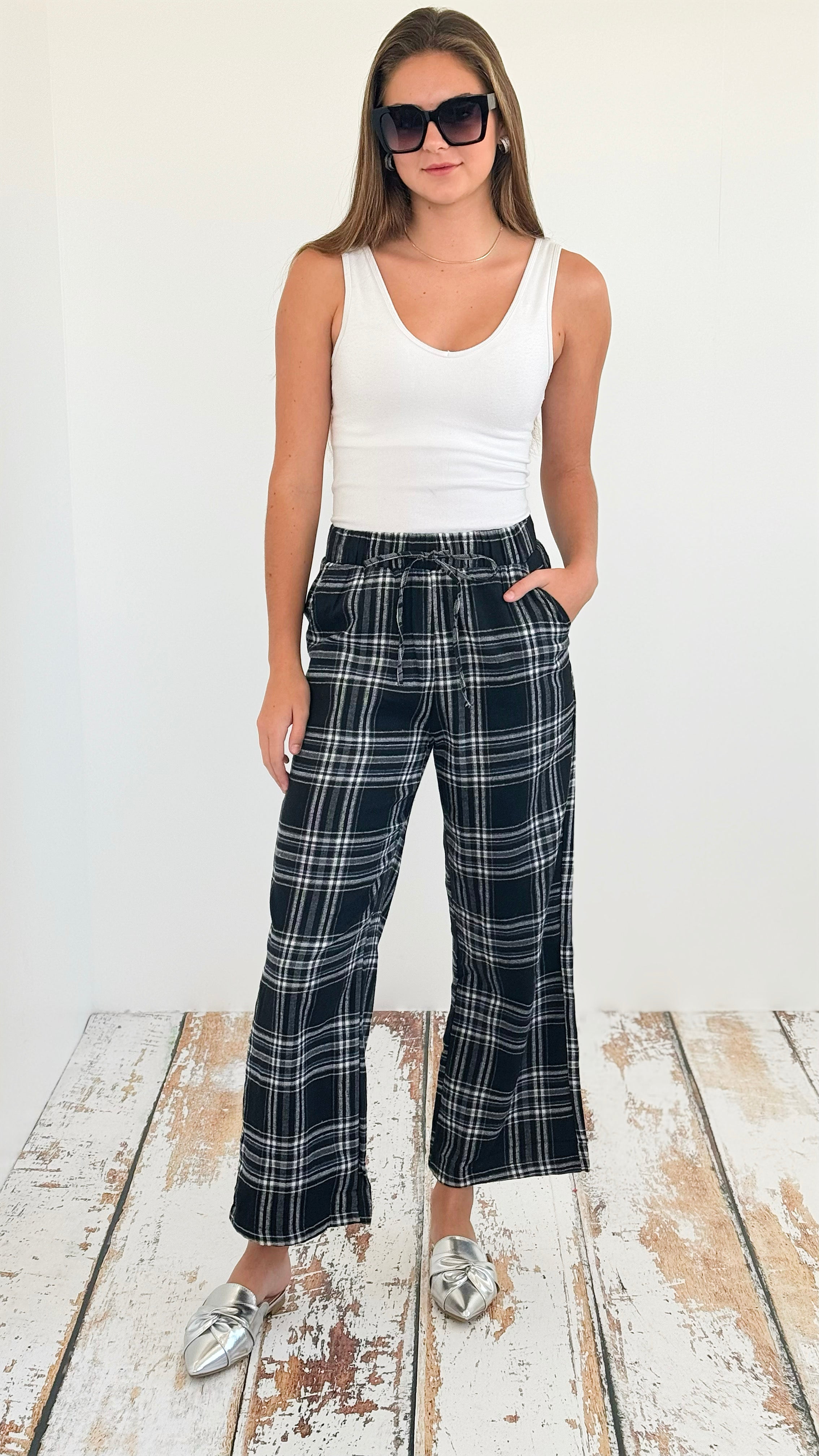 Classic Comfort Plaid Pijama Pants - Black-210 Loungewear/Sets-Love Poem-Coastal Bloom Boutique, find the trendiest versions of the popular styles and looks Located in Indialantic, FL