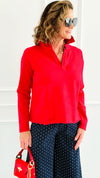 Eileen Cozy Lounge Collar Pullover Top - Cherry-110 Long Sleeve Tops-MONO B-Coastal Bloom Boutique, find the trendiest versions of the popular styles and looks Located in Indialantic, FL