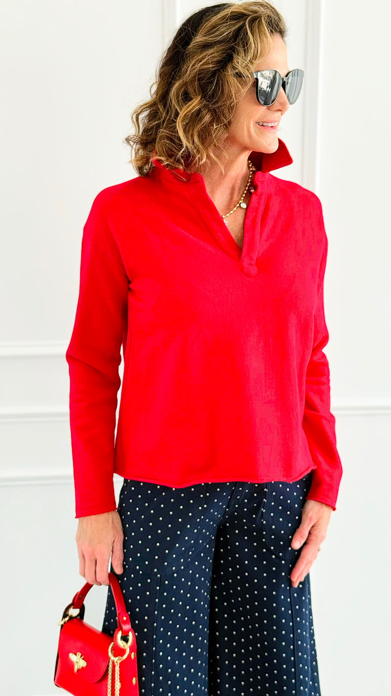 Eileen Cozy Lounge Collar Pullover Top - Cherry-110 Long Sleeve Tops-MONO B-Coastal Bloom Boutique, find the trendiest versions of the popular styles and looks Located in Indialantic, FL