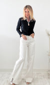 90S Stretch Cuffed Hem High Rise Straight Jeans - Off White-170 Bottoms-Anniewear-Coastal Bloom Boutique, find the trendiest versions of the popular styles and looks Located in Indialantic, FL