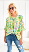 Floral Ruffle Detailed Tunic Blouse-110 Short Sleeve Tops-Adora-Coastal Bloom Boutique, find the trendiest versions of the popular styles and looks Located in Indialantic, FL