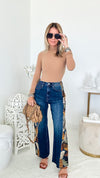 Wild Jungle Embroidered Jeans-190 Denim-AV Denim - Driftwood-Coastal Bloom Boutique, find the trendiest versions of the popular styles and looks Located in Indialantic, FL
