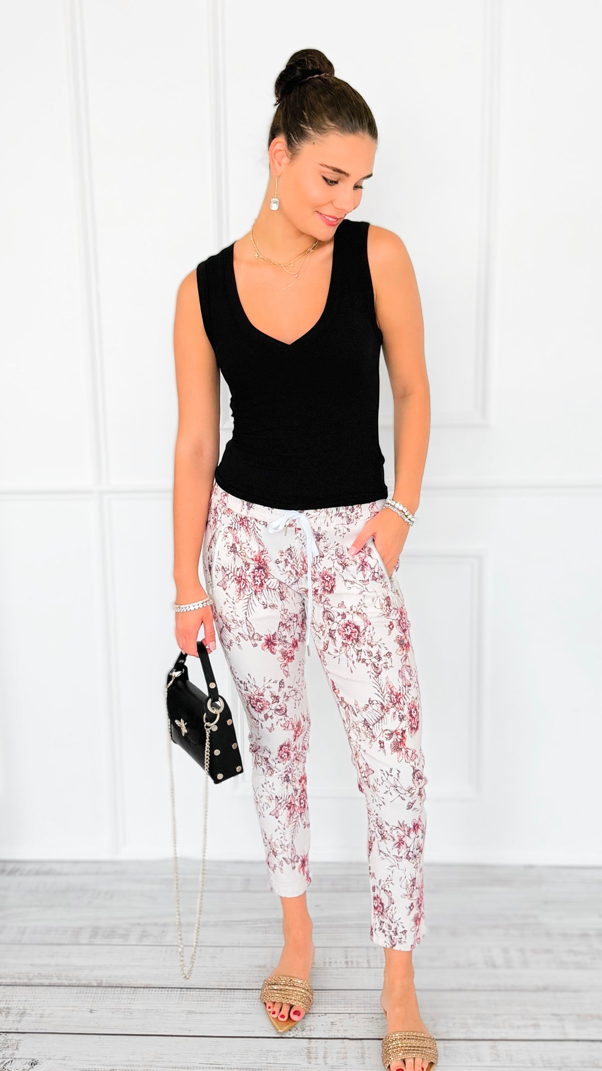 Botanical Zip Italian Jogger-180 Joggers-V SKY-Coastal Bloom Boutique, find the trendiest versions of the popular styles and looks Located in Indialantic, FL