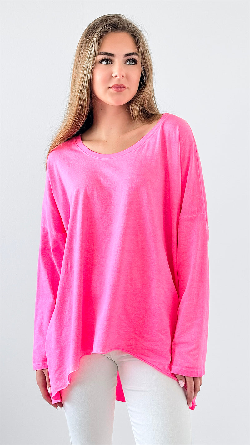 Laid Back Luxe Italian Tee- Neon Pink-110 Long Sleeve Tops-Italianissimo-Coastal Bloom Boutique, find the trendiest versions of the popular styles and looks Located in Indialantic, FL