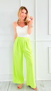 High Vibe Pleated Wide-Leg Pant - Lime Green-170 Bottoms-listicle-Coastal Bloom Boutique, find the trendiest versions of the popular styles and looks Located in Indialantic, FL