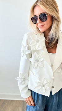 Popping Petunia Blazer - White-160 Jackets-LA' ROS-Coastal Bloom Boutique, find the trendiest versions of the popular styles and looks Located in Indialantic, FL