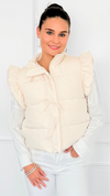 Ruffle & Ready Bow Puffer Vest - Cream-VEST-Jodifl-Coastal Bloom Boutique, find the trendiest versions of the popular styles and looks Located in Indialantic, FL