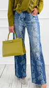 Floral Wide-Leg Denim Pants-170 Bottoms-Anniewear-Coastal Bloom Boutique, find the trendiest versions of the popular styles and looks Located in Indialantic, FL