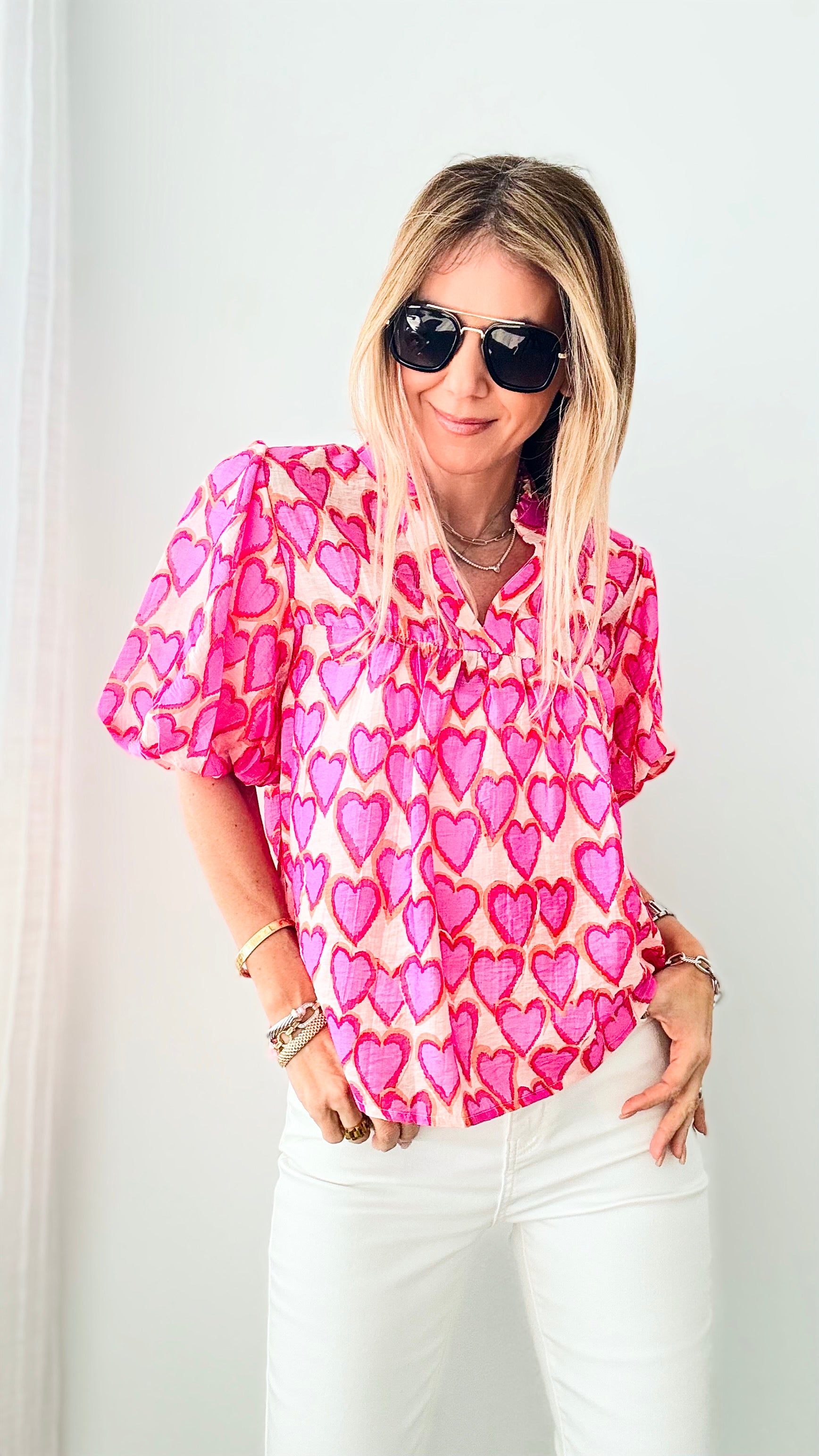 Catch My Heart Puff Sleeve Blouse-110 Short Sleeve Tops-T H M L-Coastal Bloom Boutique, find the trendiest versions of the popular styles and looks Located in Indialantic, FL