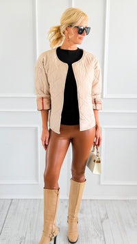 Playful Plaid Quilted Italian Jacket-Tan-160 Jackets-SIERRA S.R.L.-Coastal Bloom Boutique, find the trendiest versions of the popular styles and looks Located in Indialantic, FL